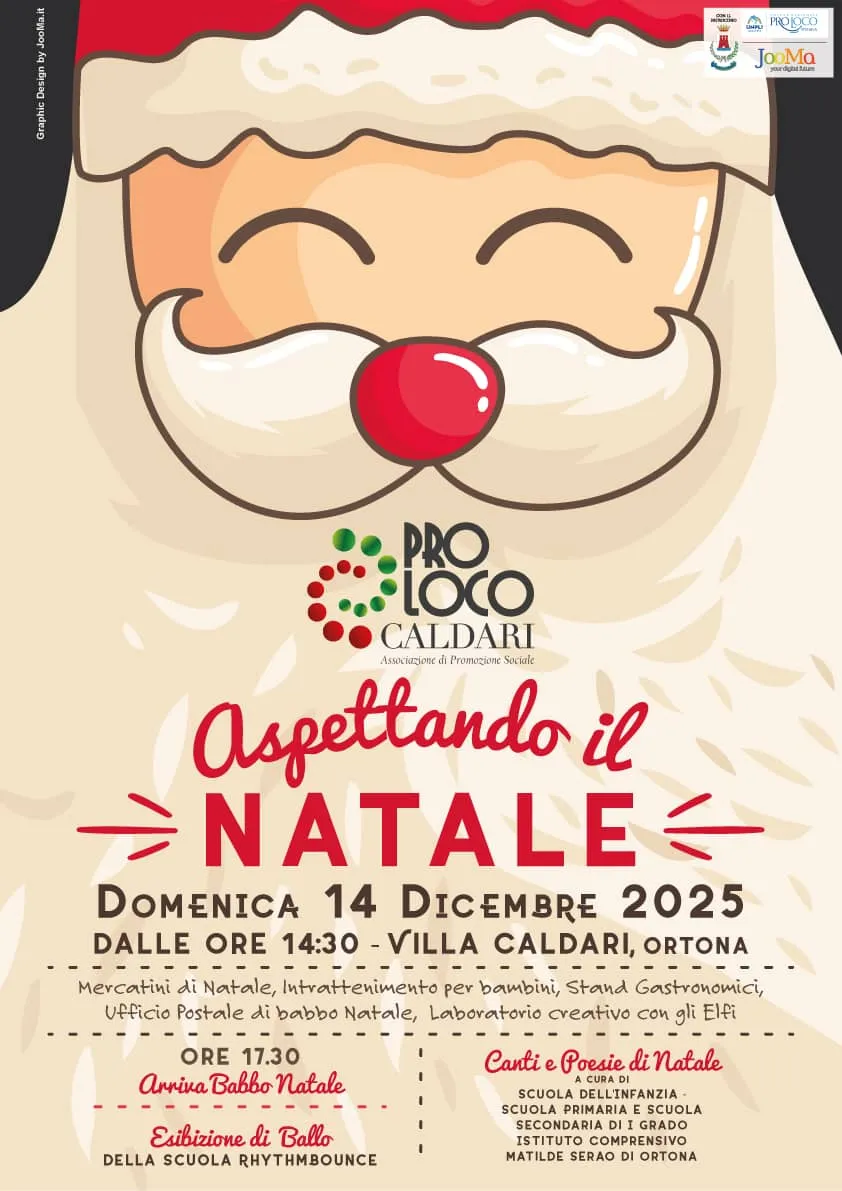 Locandina Aspettando il Natale 2025 - Pro Loco Caldari e Jooma Locandina Aspettando il Natale Domenica 14 Dicembre 2025 Villa Caldari Ortona