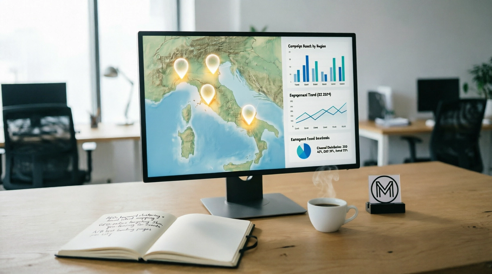 mappa geografica con le campagne di marketing locale attive sello Studio JooMa. mappa geografica con le campagne di marketing locale attive sello Studio JooMa.