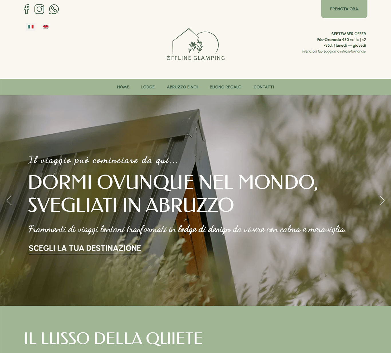Sito web Offline Glamping realizzato da Jooma Realizzazione sito web Offline Glamping Abruzzo vacanze nella natura